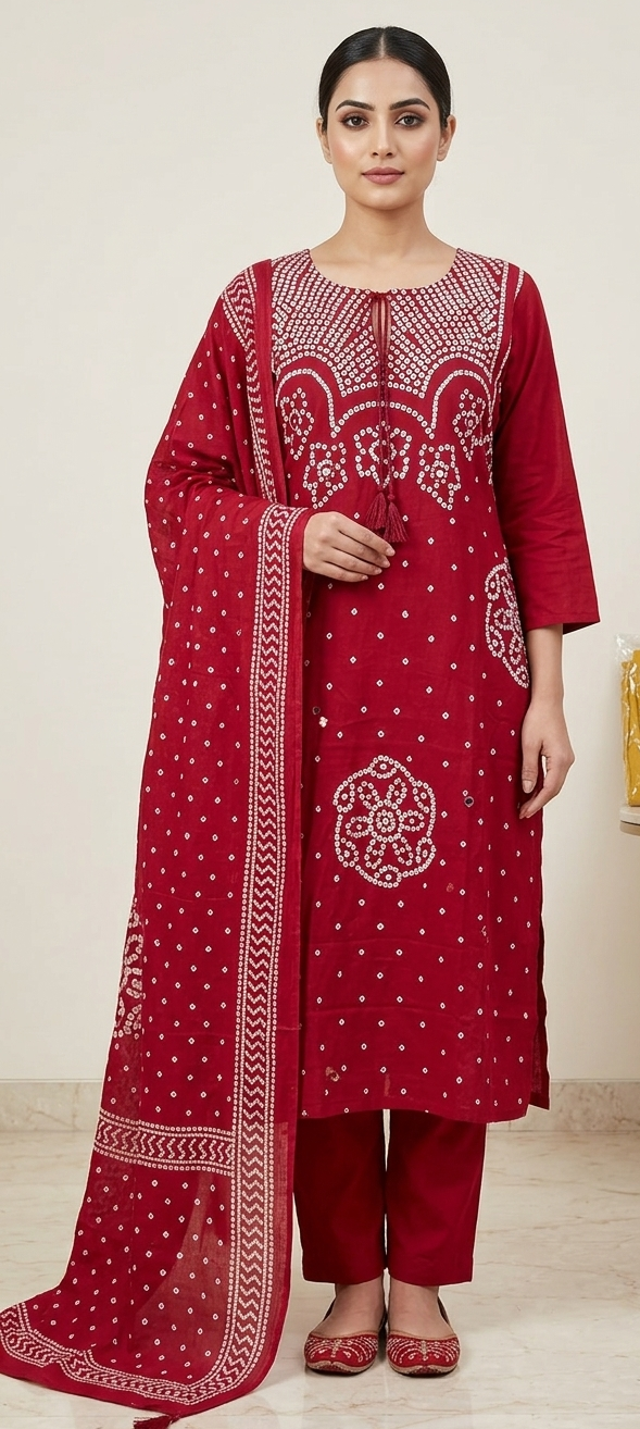 Red colour pure cotton fabric 3 piece suit (Z0798)