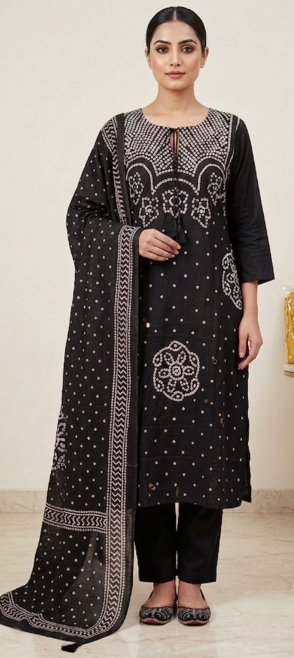 Black colour pure cotton fabric 3 piece suit (Z0799)