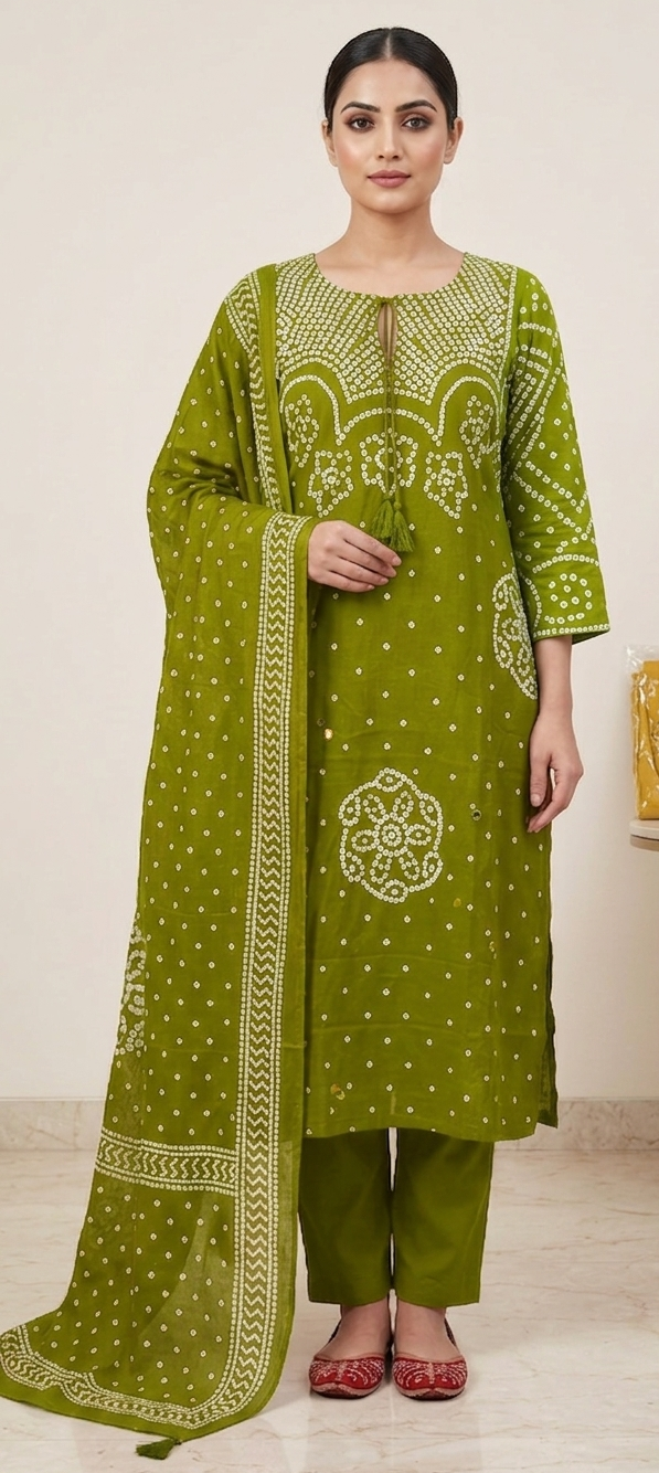 Green colour pure cotton fabric 3 piece suit (Z0800)
