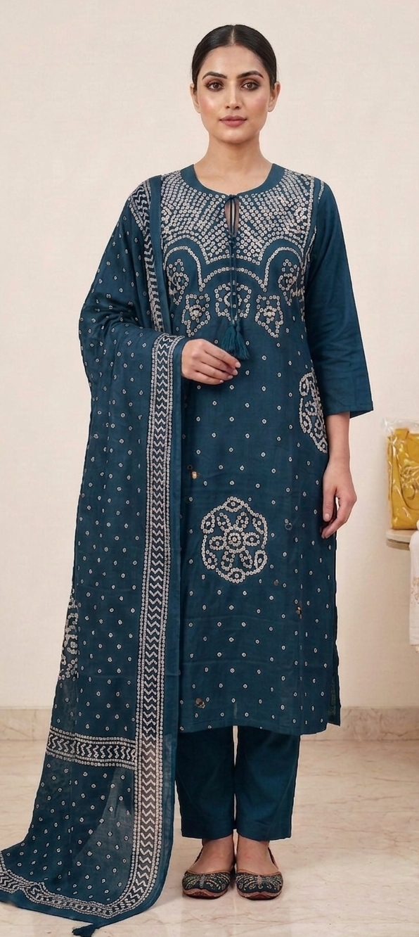 Blue colour pure cotton fabric 3 piece suit (Z0801)