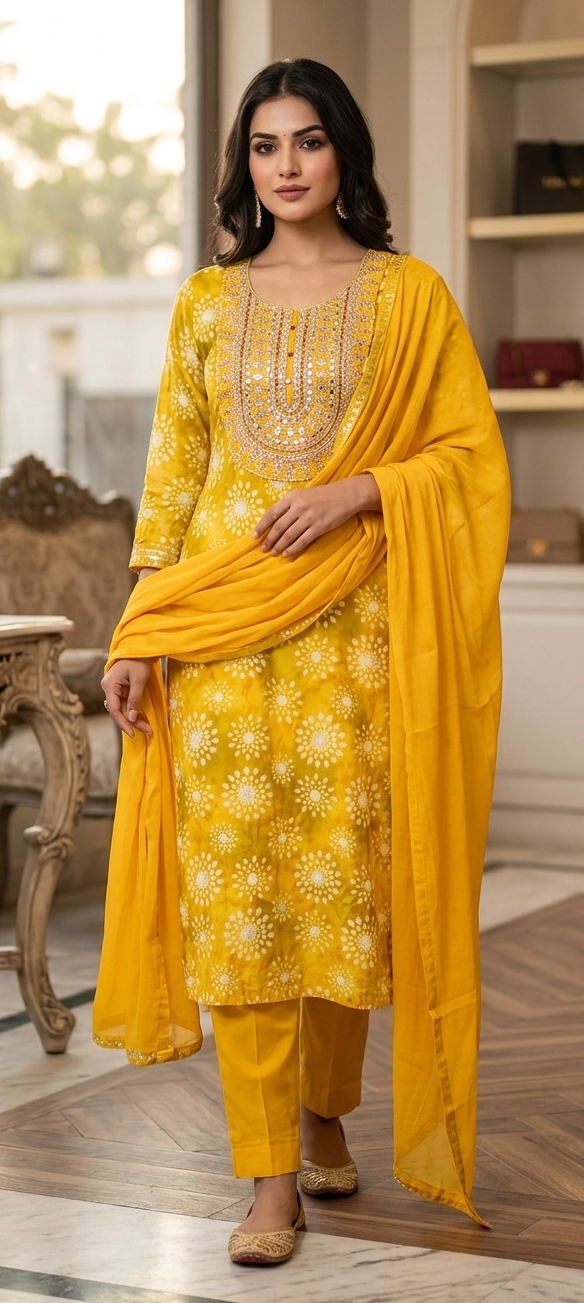 Yellow colour reyon cotton fabric 3 piece suit (Z0811)