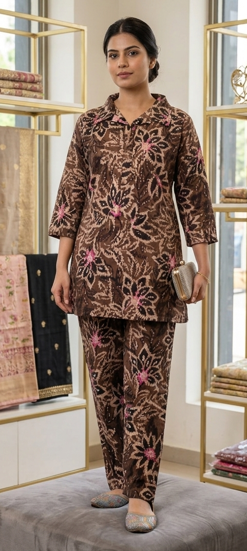Coffee colour cotton fabric co-ordset (Z0819)