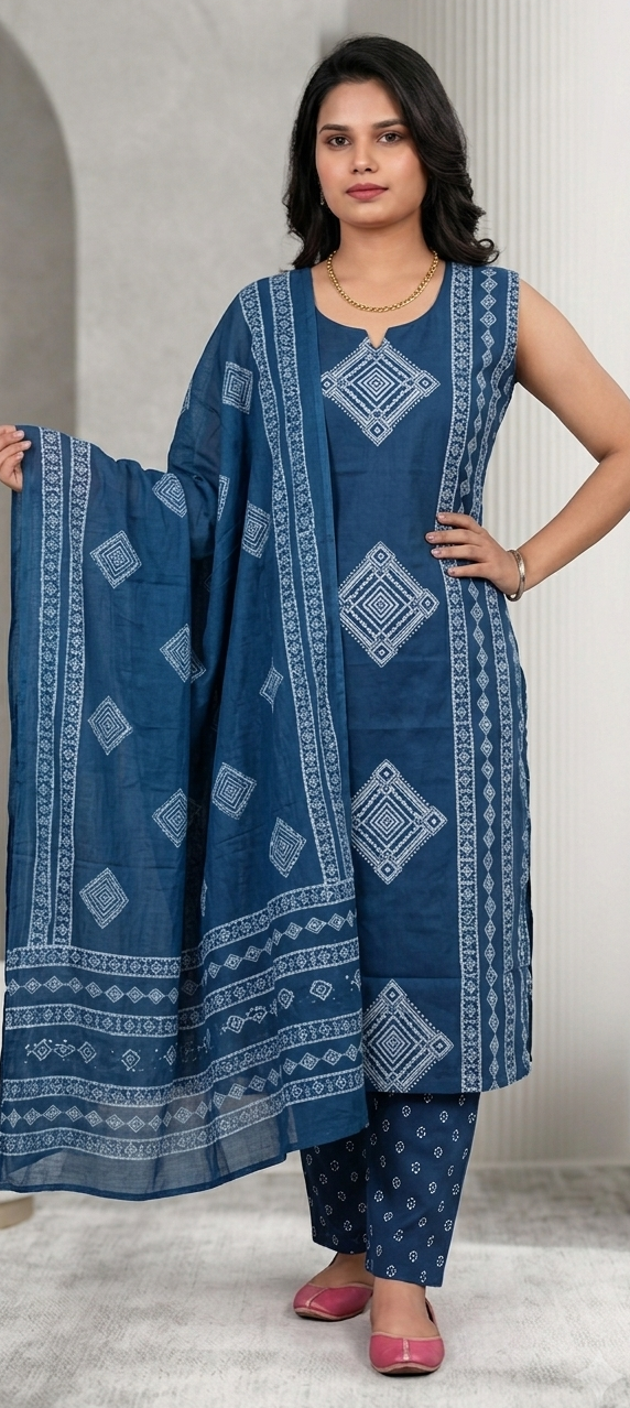 Blue colour reyon cotton fabric 3 piece suit (Z0813)