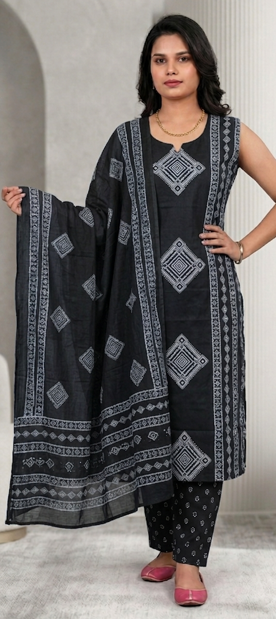 Black colour reyon cotton fabric 3 piece suit (Z0814)