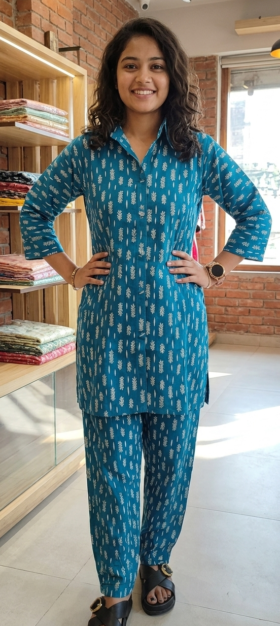 Blue colour cotton fabric co-ordset (Z0818)