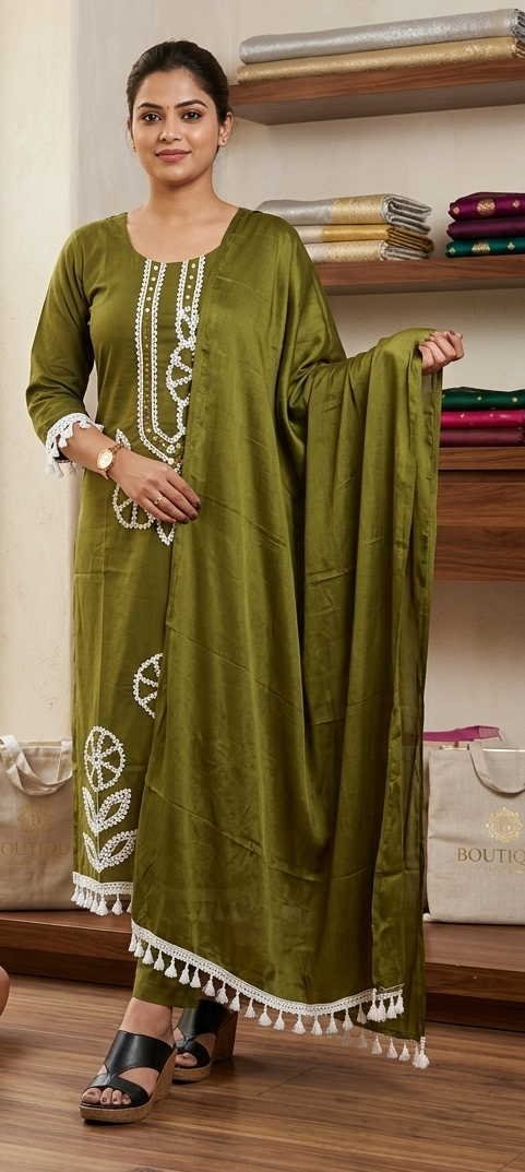Mehndi green colour premium cotton fabric 3 piece suit (Z0820)