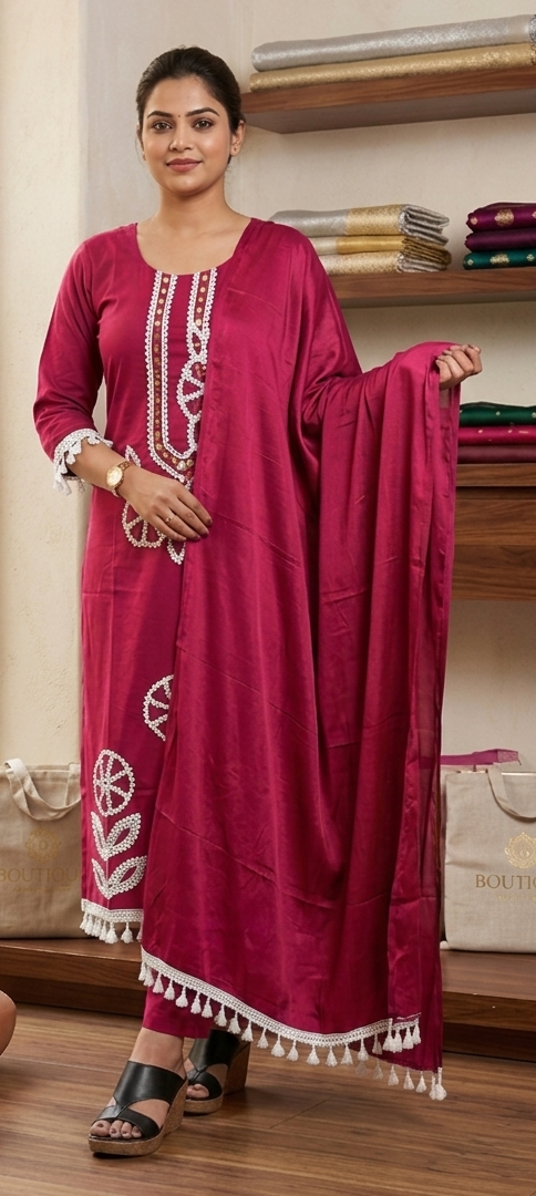 Pink colour premium cotton fabric 3 piece suit (Z0821)