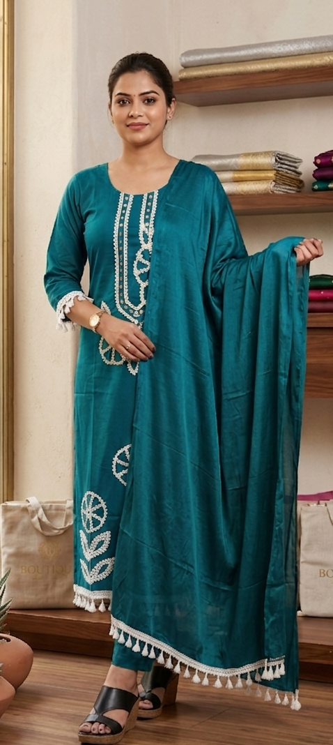 Rama green colour premium cotton fabric 3 piece suit description (ZO822)