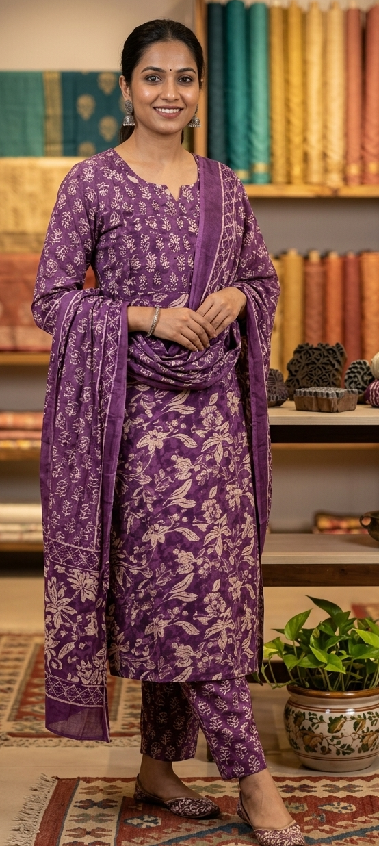 Purple colour pure cotton fabric 3 piece suit (Z0827)