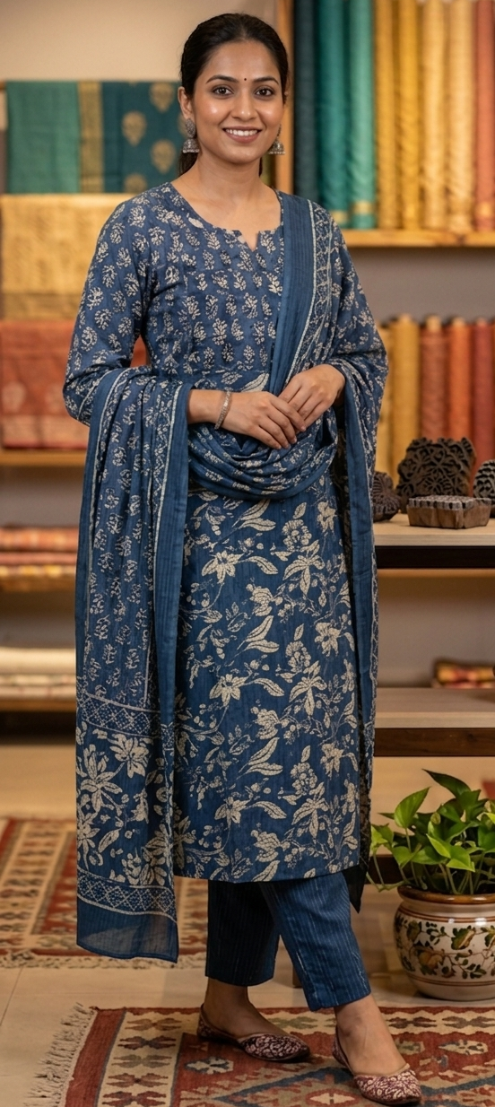 Blue colour pure cotton fabric 3 piece suit (Z0828)