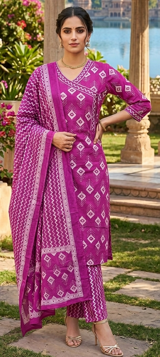 pink colour cotton fabric Angrakha style 3 piece suit (Z0831)