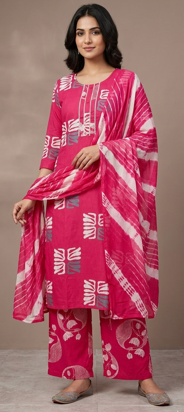 Pink colour reyon cottton fabric 3 piece suit (Z0841)