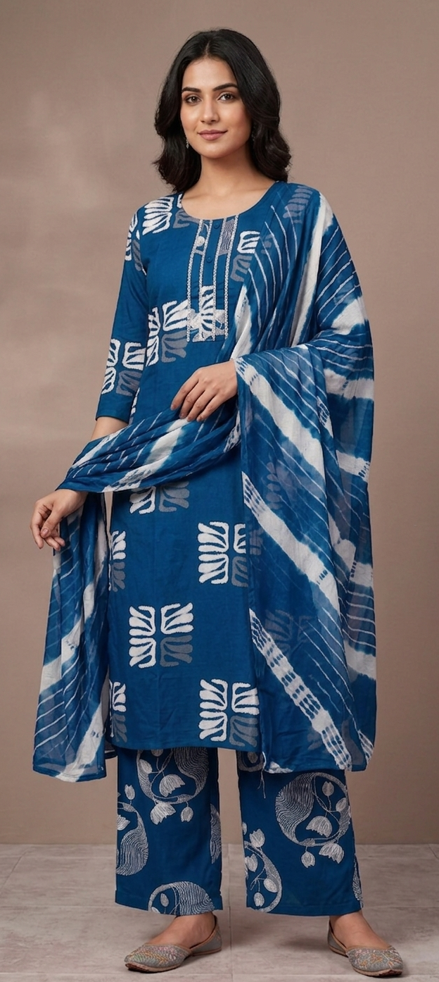Blue colour reyon cottton fabric 3 piece suit (Z0842)
