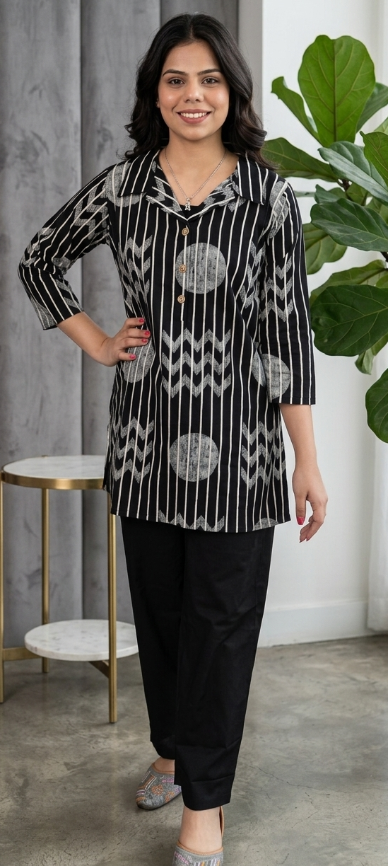Black colour cotton fabric co-ordset (Z0843)