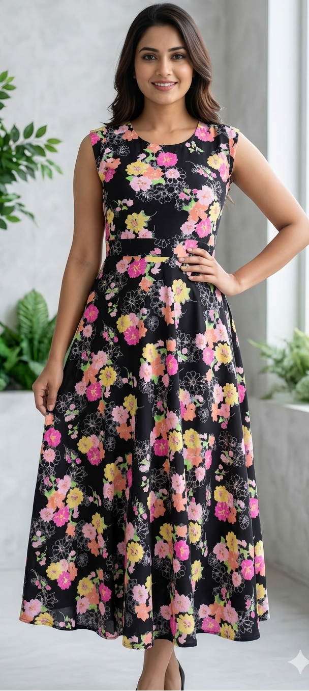 Black colour reyon cotton fabric gown (Z0834)