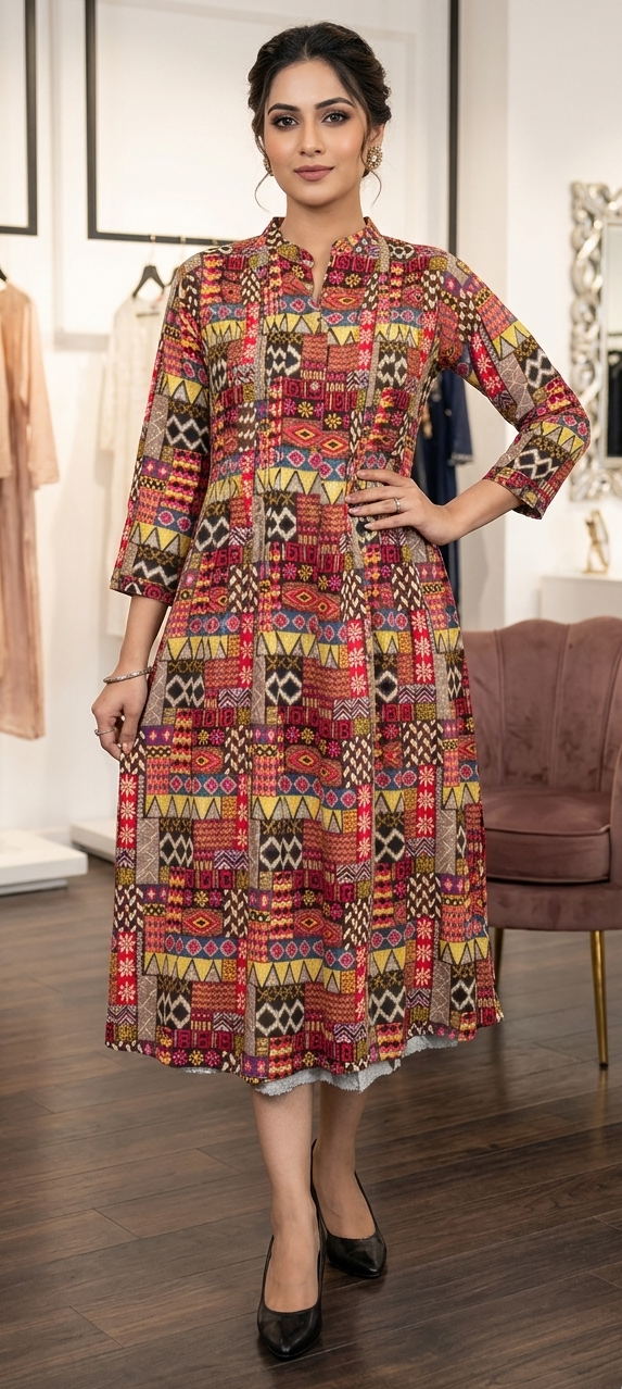 Multi printed colour reyon cotton fabric gown(Z0837)