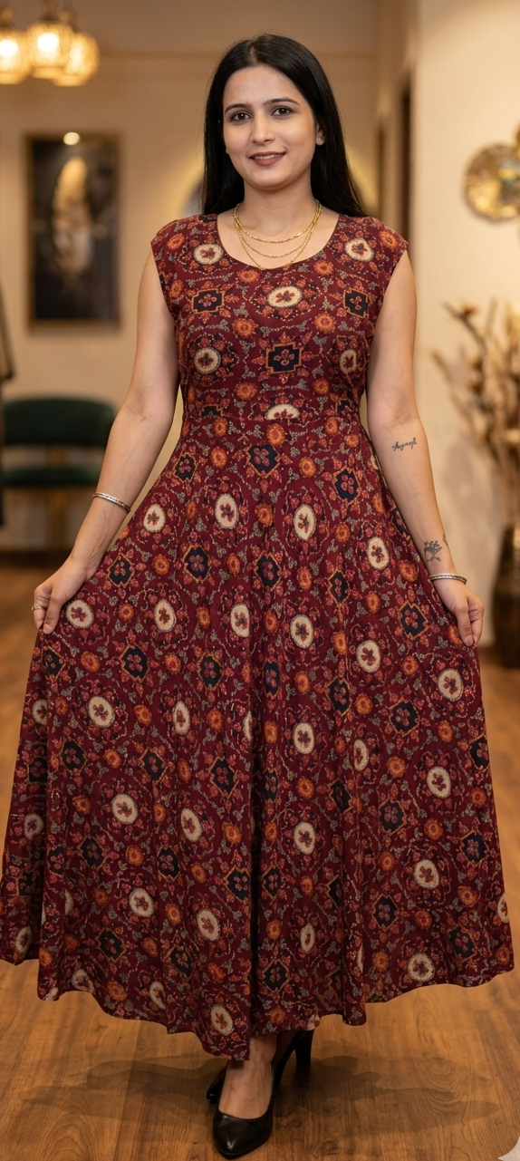 Maroon colour reyon cotton fabric gown (Z0838)