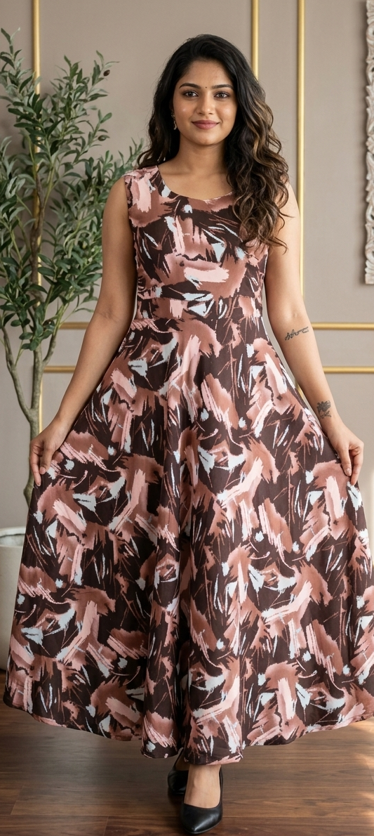 Brown colour reyon cotton fabric gown (Z0839)
