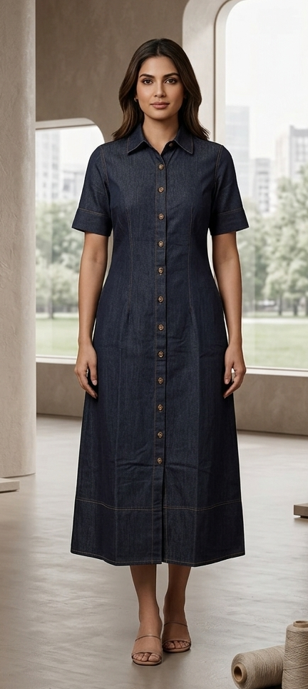 Black colour denim fabric middi (Z0850)