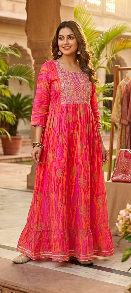 Gajri pink colour reyon cotton fabric gown (Z0848)