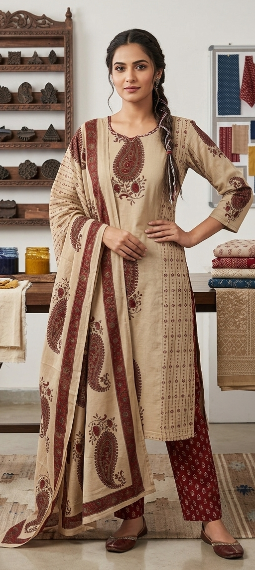 Red colour pure cotton fabric 3 piece suit (Z0855)