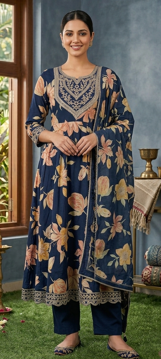Blue colour reyon cotton fabric beautiful anarkali (Z0861)