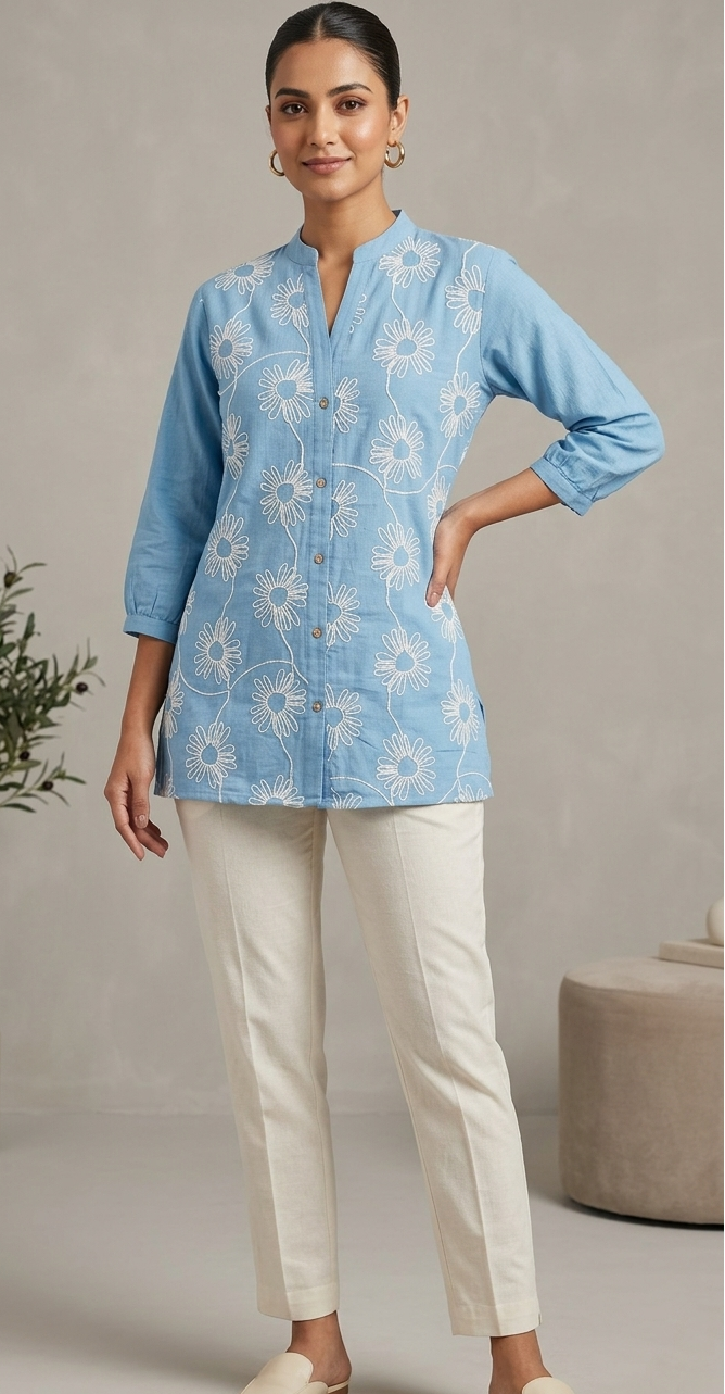 Powder blue colour khadi cotton fabric co-ordset (Z0859)