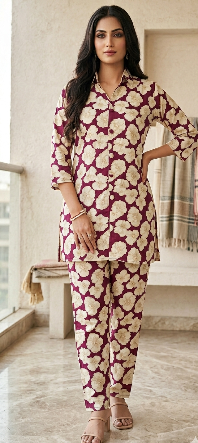 Red colour flower print co-ordset (Z0870)