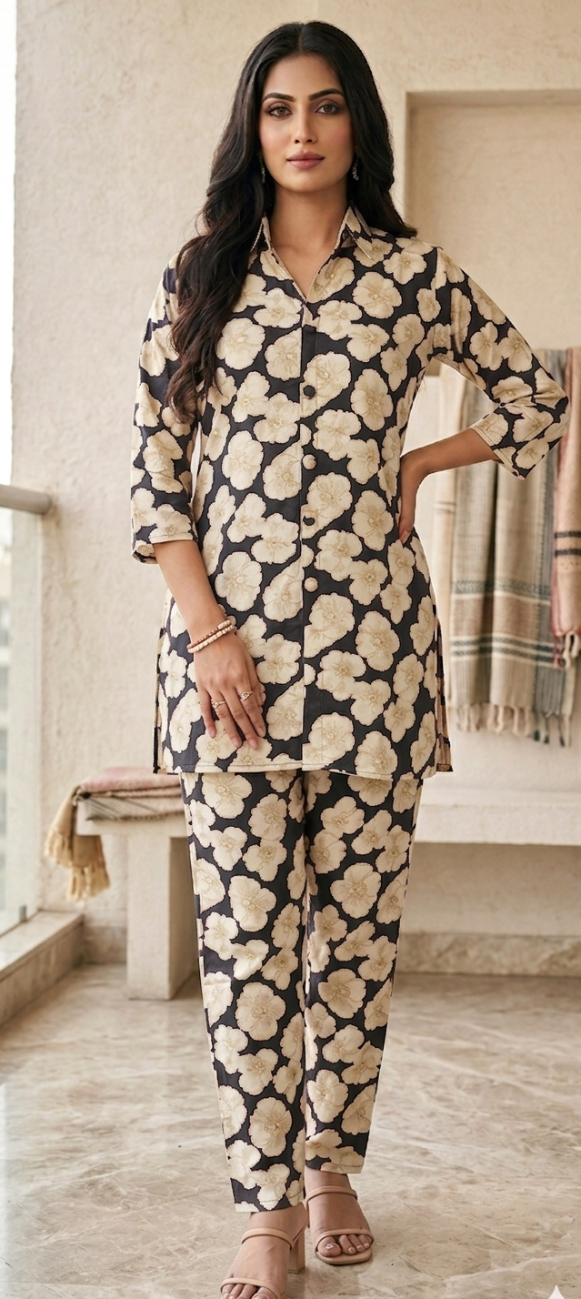 Blue colour flower print co-ordset (Z0869)