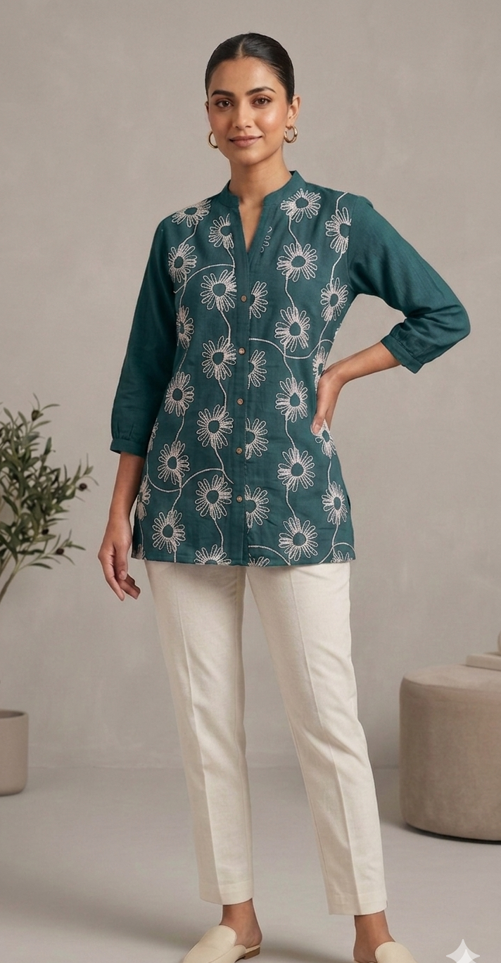 Blue colour khadi cotton fabric co-ordset (Z0860)