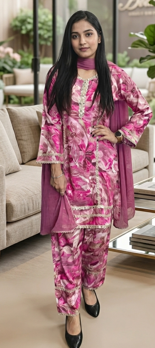 Pink colour reyon cotton fabric 3 piece suit (Z0865)
