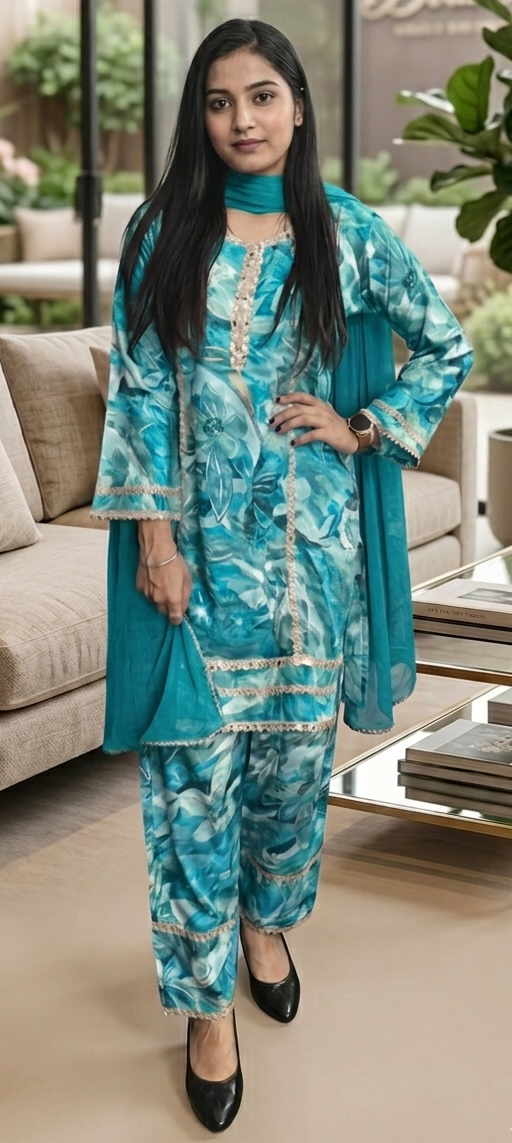 Firozi colour reyon cotton fabric 3 piece suit (Z0864)