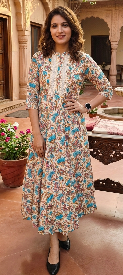 Cream colour printed gown (Z0867)