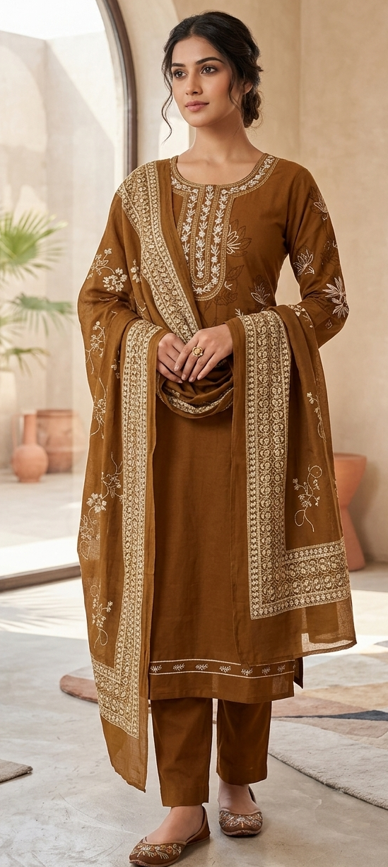 Mustard yellow colour pure cottton fabric 3 piece suit (Z0876)