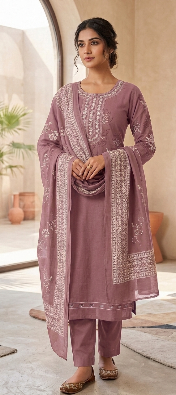 Pink colour pure cottton fabric 3 piece suit (Z0875)