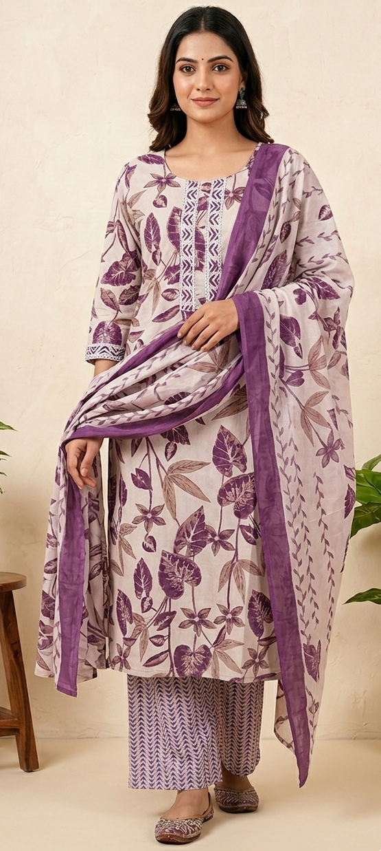 Purple colour cotton fabric 3 piece suit (Z0915)