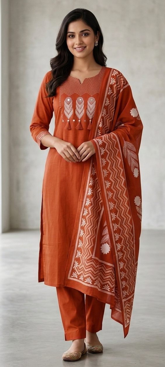Rust colour premium cotton fabric 3pc suit (Z0891)
