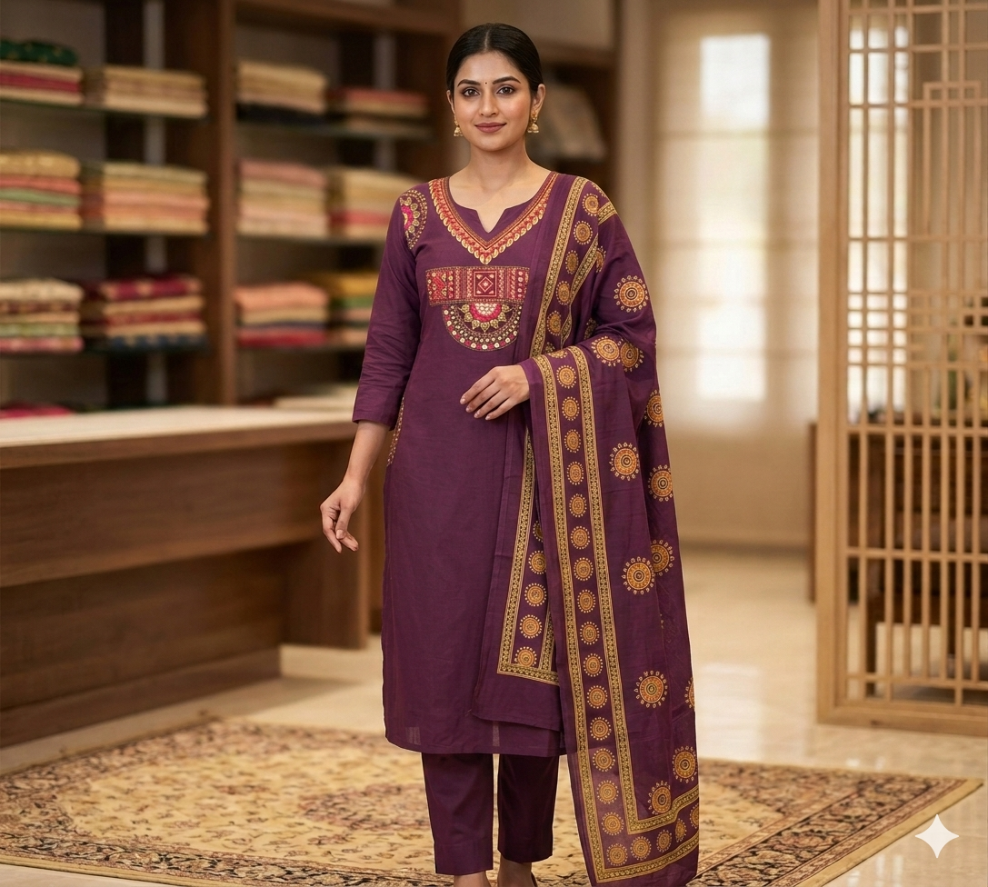 Wine colour premium cotton fabric 3pc suit (Z0885)