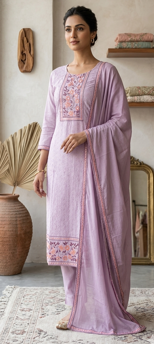 Levender colour sheefali cotton fabric 3pc suit (Z0894)