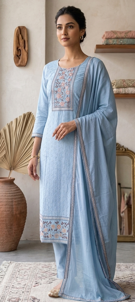Powder blue colour sheefali cotton fabric 3pc suit (Z0895)
