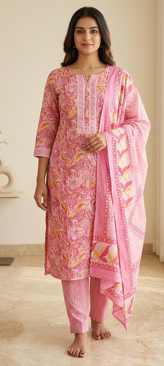Pink colour fabric cotton 3pc suit (Z0897)
