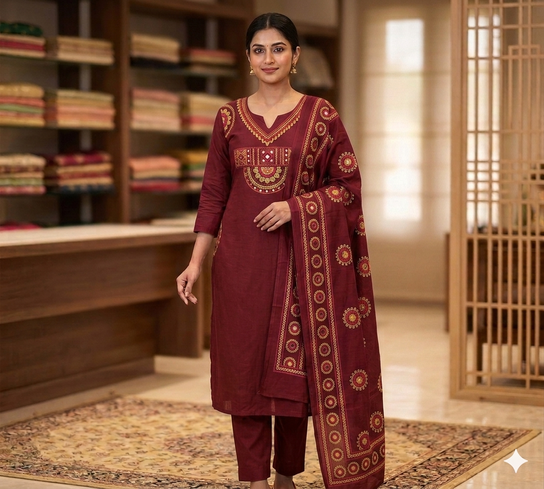Mehroon colour premium cotton fabric 3pc suit (Z0887)