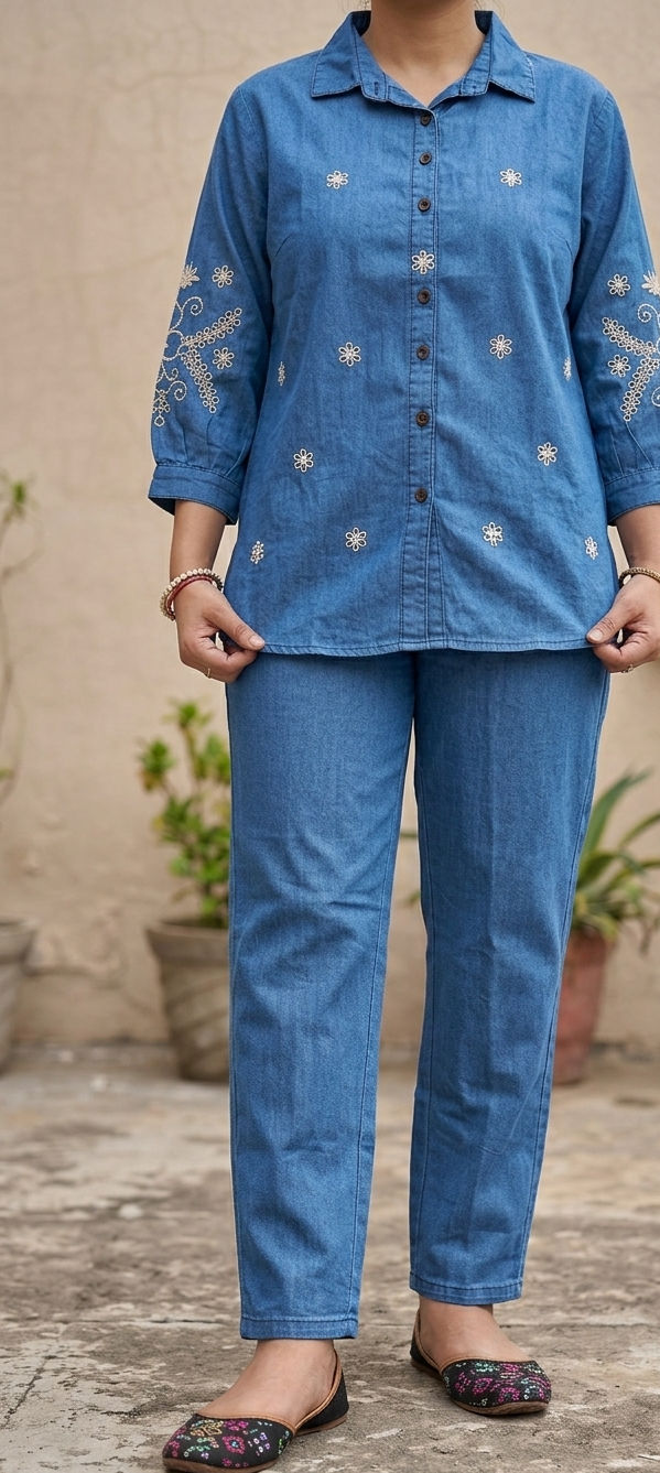 Blue colour denim fabric co-ordset (Z0910)