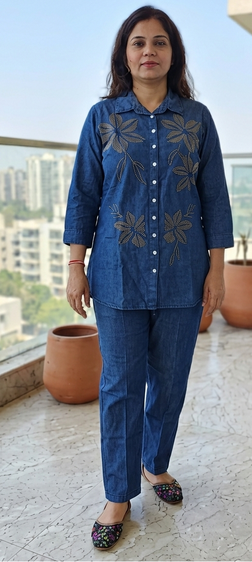 Blue colour denim fabric co-ordset (Z0909)