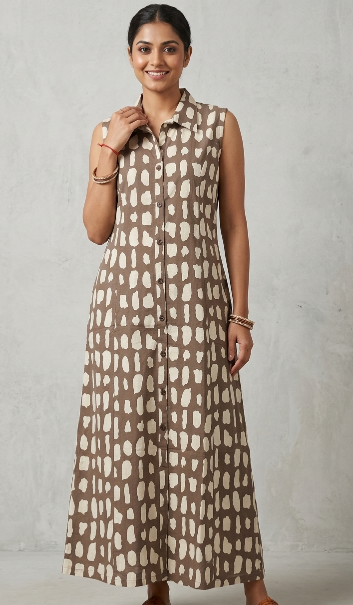 Grey colour pure cotton fabric middi drees (Z0904)