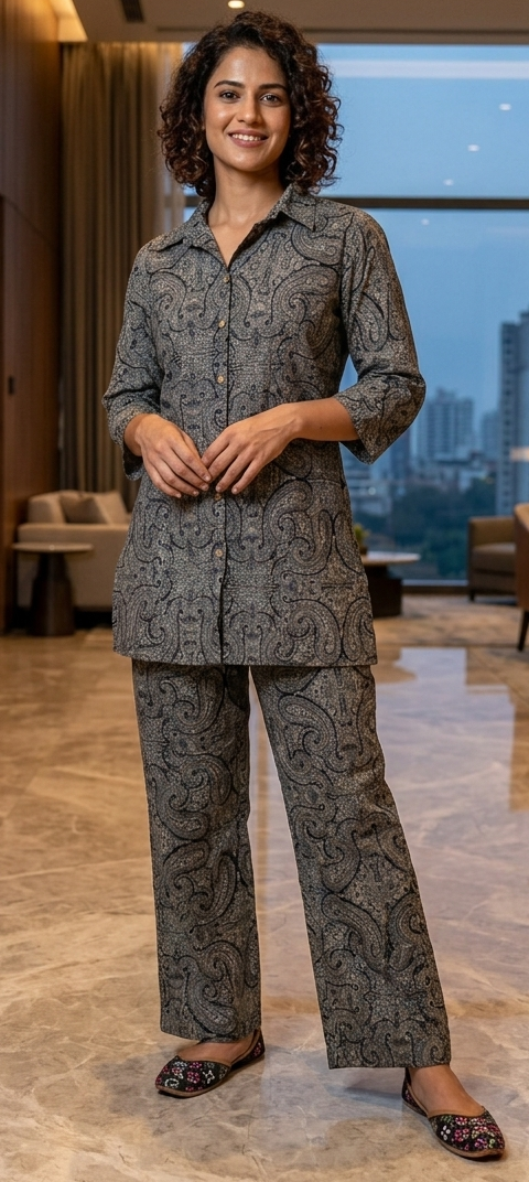 Black colour pure cotton fabric co-ordset (Z0906)