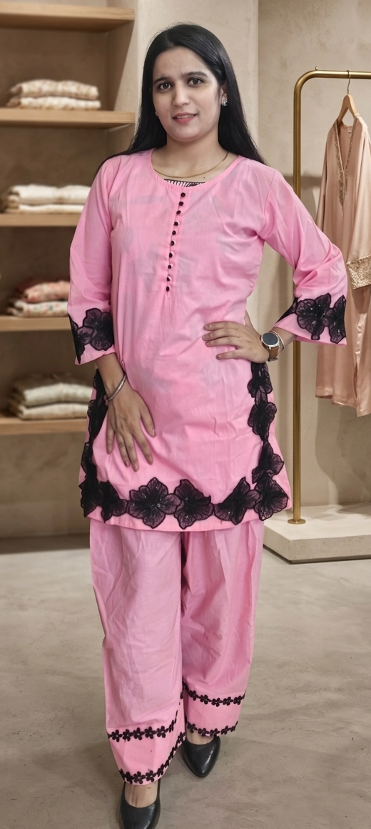 Pink colour cotton fabric farshi 2 piece suit (Z0931)