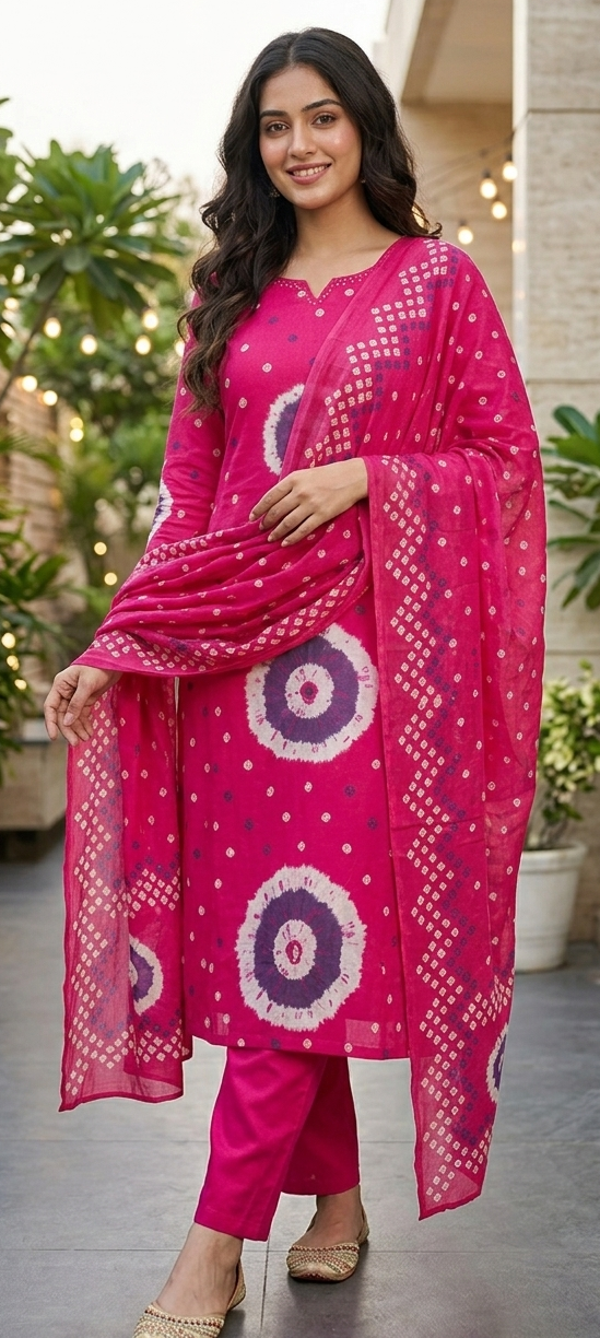 Pink colour cotton fabric 3 piece suit (Z0912)