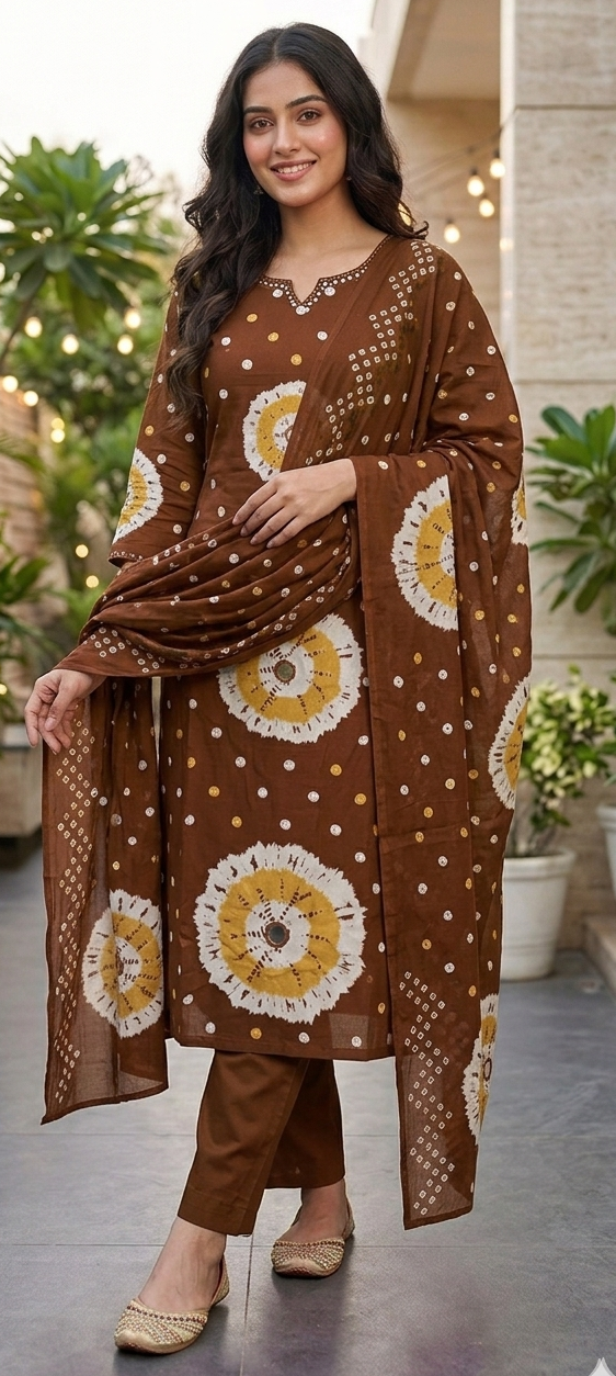Coffee colour cotton fabric 3 piece suit (Z0913)