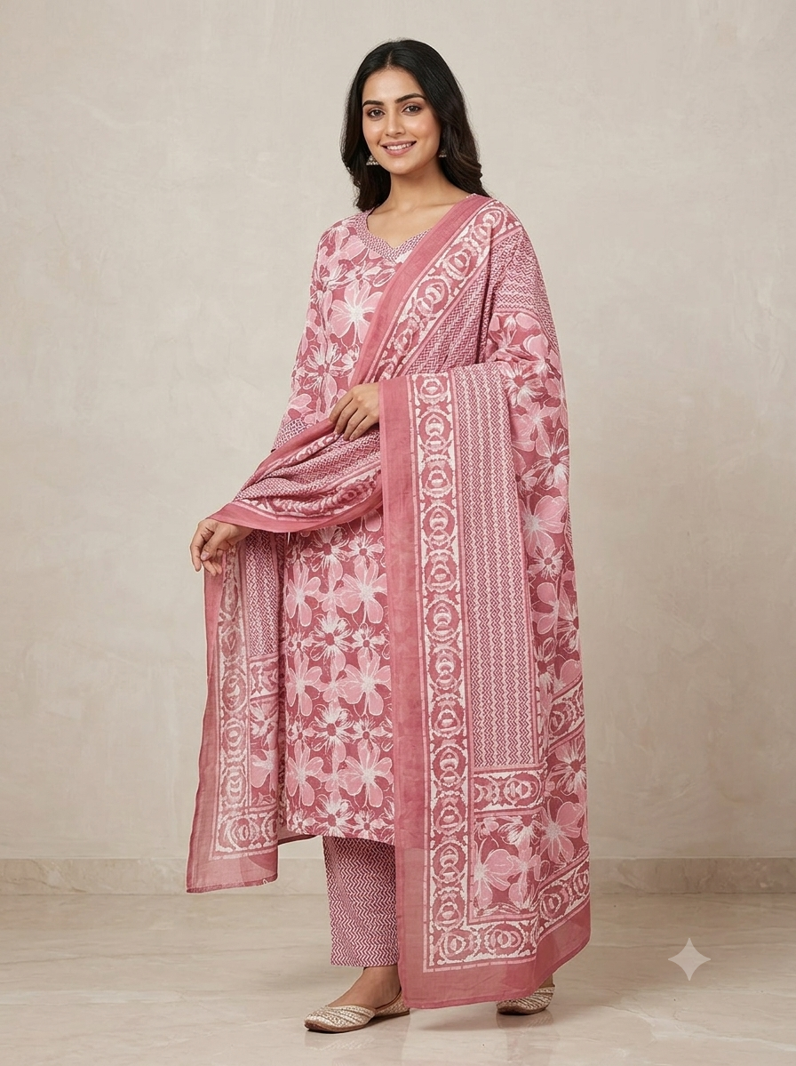 Gajri pink cotton fabric 3 piece suit (Z0917)